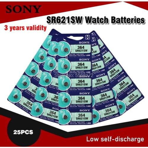 25PCS Original Sony 364 SR621SW V364 SR60 SR621 AG1 LR621 164 531 1.55V Button Batteries For Watch Toy Remote Cell Coin Battery