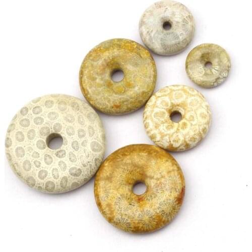 Donut natural Chrysanthemum beads natural coral fossils stone beads DIY loose beads for jewelry making 1 piece wholesale