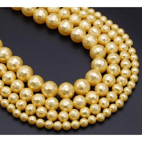 Natural Shell Beaded Faceted Round Imitation Shell Pearl Beads for Making DIY Jewelry Bracelet Necklace Size 6 8 10 12mm