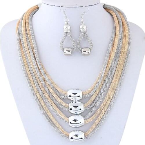 Women Girls Layered Necklace and Earrings Set Alloy Statement Jewelry Multilayer Strand Necklace Party Jewelry Accessories