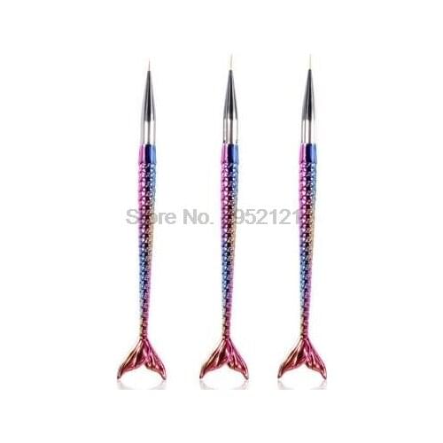 By dhl or ems 100sets 3pcs/set 7/10/11mm Nail Art Mermaid Handle French Stripes Tape Liner Lines Brush Flower Design Drawing Pen
