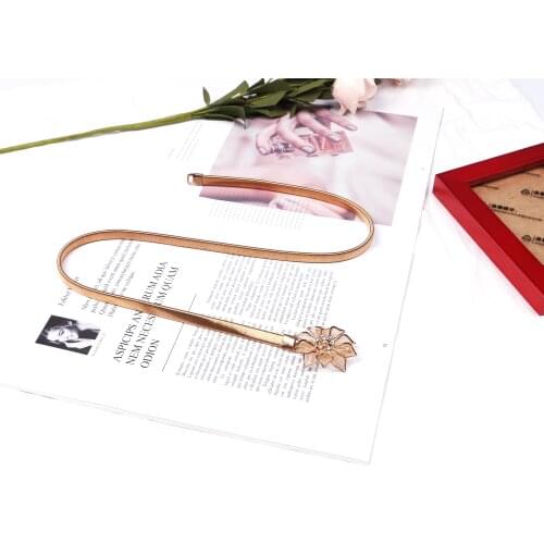 60cm length Stretched to 80cm Metal belt for lady rhinestone crytal gold buckel net flower Buckle thin spring Elastic Waistband