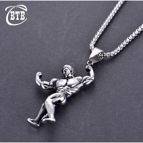 European and American New Style Muscular Man and Bodybuilder Pendant Stainless Steel Pendant Necklace Jewelry