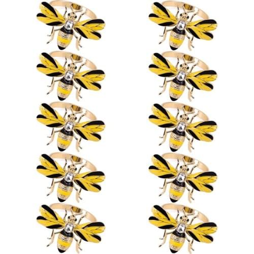 FQYL Set of 10 Bee Napkin Buckle Napkin Ring Alloy Insect Diamond Buckle Paper Towels Napkin Holder