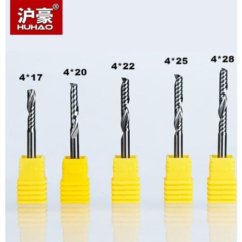 HUHAO 5pcs/lot Single Flute Spiral Cutter Router Bit Shank 4mm CNC End Mill For Acrylic Carbide Milling Cutter Tugsten Steel