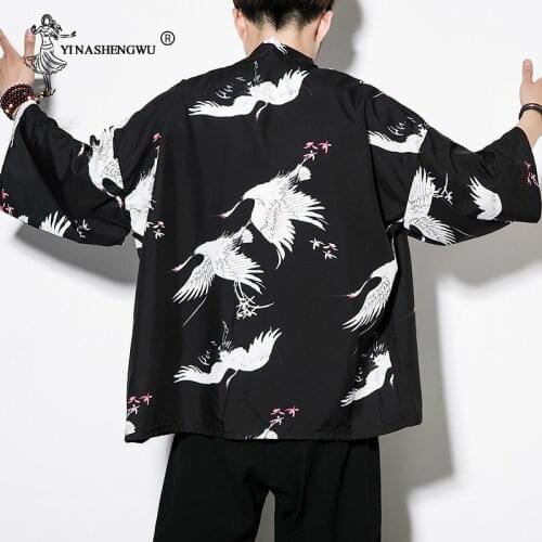 Yukata Kimono Cardigan Men Kimono Femme Harajuku Japan Kimono Summer Print Black Color Coat Asia Kimono Cosplay Costume Shirt