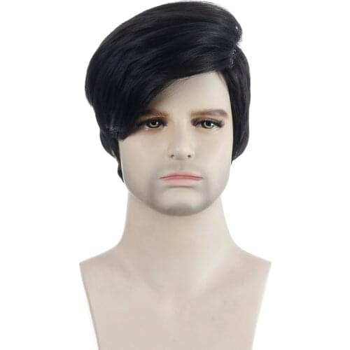 Short Wig for Men Synthetic Curly Hair Natural Black Wigs High Temperature Daily Use Wigs