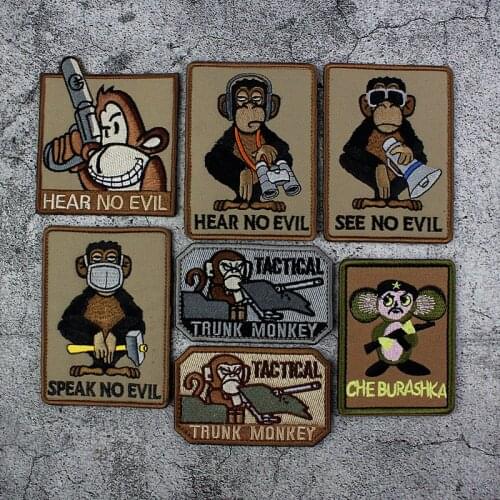 Creative Velcro Tactical Three Wise Monkey Embroidery Patch Tanks See Speak Hear No Evil Flying Train Animal Appliques Badges