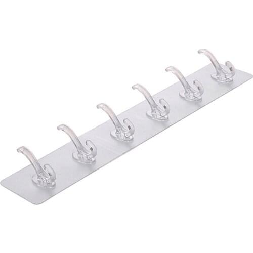 Adhesive Sticker Wall Hooks 3/5/6 Rows Home Decor Wall Hanging Hanger Transparent Sticky Hook Invisible Waterproof Nail-Free