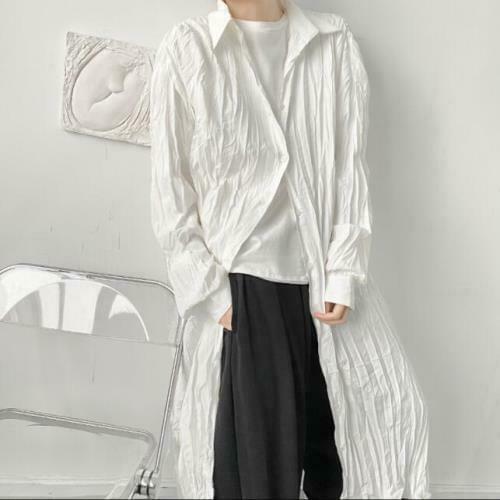 Mens Youth 2021 Fashion Gothic Draped Long Sleeves Long Casual Shirt A2