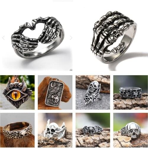 Evil Eye Skull Ring Mens Womens Halloween Vampire Skull Finger Pendant Ring Goth Punk Hip Hop Party Jewelry Gift Necklace Band