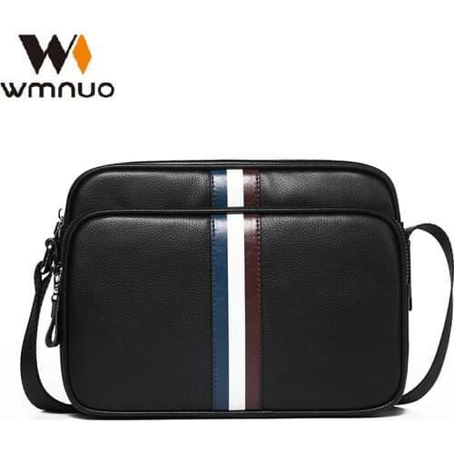 Wmnuo New 100% Cow Genuine Leather Men Bag Patchwork Business Trendy Soft Shoulder Bag Black Korean Crossbody Bag Mens Bag
