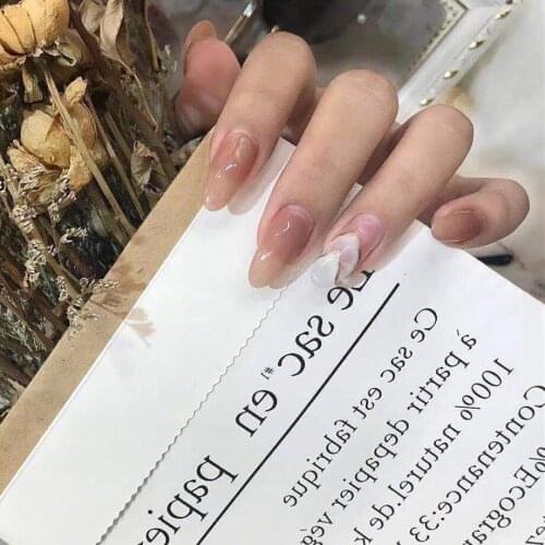 New milk tea pure color with hill pattern false nails 24pcs with glue middle-long lady full nail tips Nail art fake nails