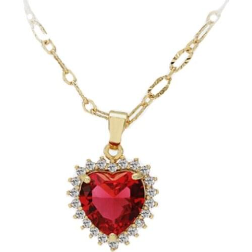 Pave Zircon Romantic Jewelry Heart of Ocean Red Blue Pink Green Glass Pendant Necklace for Women