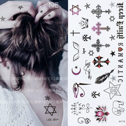 Cross Feather Combination Temporary Body Tattoo Hexagonal Tattoos can be used for Shoulder,thigh, wrist Tattoo