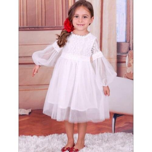 Girls' Dresses 2021 Summer Childrens Princess Dress Long-Sleeved Childrens Dress Lantern Sleeves Pluffy Gauze Skirt