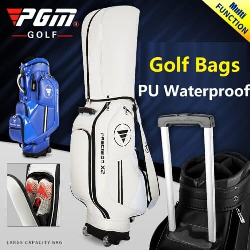 Pgm Golf Standard Ball Bag Professional Leather PU Waterproof Golf Cart Club Airbag High Capacity Package With Wheel 3 Colors