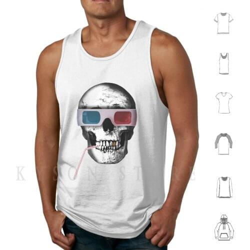 Cinema Skull Tank Tops Vest 100% Cotton Cinema Skull Movie Horror Scary Creepy Film 3d Glasses Awesome Harmony Fantasy