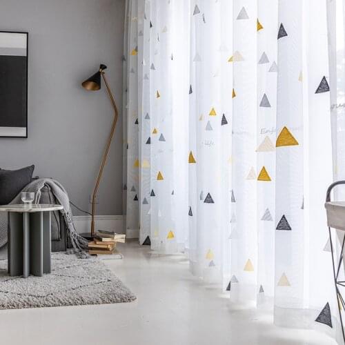 Nordic Style Triangle Tulle Curtains for Childrens Bedroom Kids Window Treatments Sheer for Living Room Finished Customization