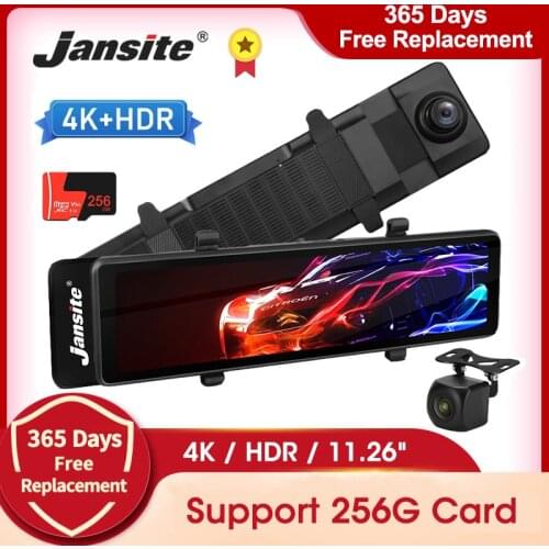 Jansite 11.26 inch Dual Dash Cam Car DVR Rearview Mirror 4K UHD 3840*2160P Registrar Car Camera Recorder Security GPS Tracker
