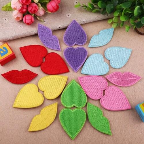PGY high quality Embroidery Love lip print curtain Patches Iron On Stickers Umbrella Appliques Cute Patches For Stickers Badges