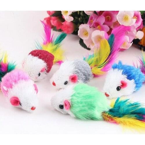 10Pcs/lot Funny Soft Fleece False Mouse Cat Toys Colorful Feather Funny Playing Toys For Cats Kitten