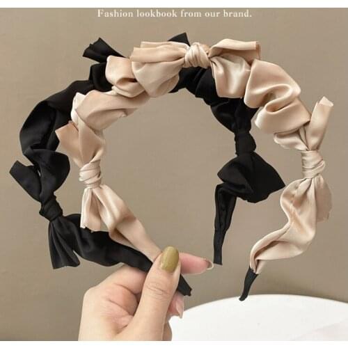 Women Folded hairbands solid color womens ins fashion hair bundle cute sweet red bow retro headbands