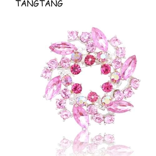 AAA Cubic Zirconia Flower Cloth Brooches For Women Top Quality Silver Color Pink Blue Crystal Broches Lady Femme Wedding Jewelry