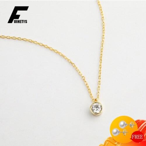 Bali Jelry Trendy 925 Sterling Silver Necklace Jewelry Round Shape Zircon Gemstone Pendant Gold Color Ornament for Women Wedding