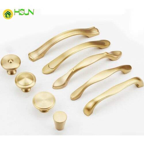 1 pc Golden solid brass Door Handles Wardrobe Drawer Pulls Kitchen Cabinet Knobs Handles Fittings for Furniture Handles Hardware