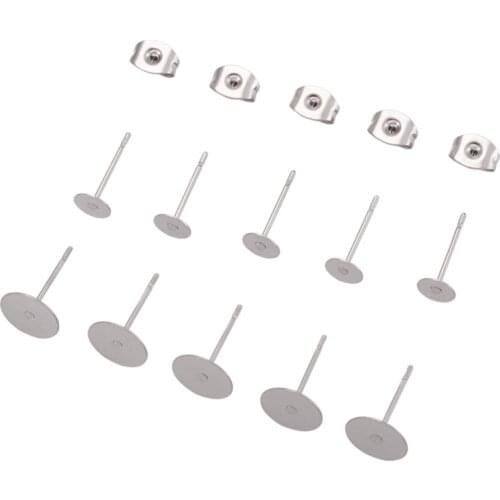 Pandahall 1 Set Stainless Steel Ear Stud Components Pin Ear Nuts Set Base Kit DIY Stud Earring Jewelry Findings Components