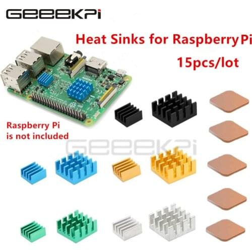 GeeekPi 15 PCS / 5 Sets Aluminum Copper Heat Sinks Heatsinks Cooling Kit for Raspberry Pi 3 Model B / B Plus B