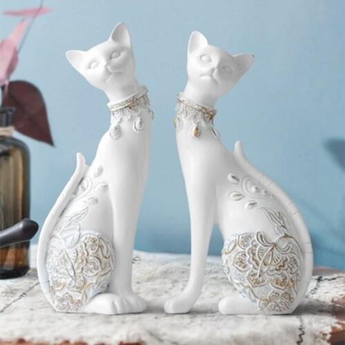 2PCS/SET FIGURINE CAT DECORATIVE RESIN STATUE FOR HOME DECORATIONS EUROPEAN CREATIVE WEDDING GIFT ANIMAL ART SCULPTURE R4085