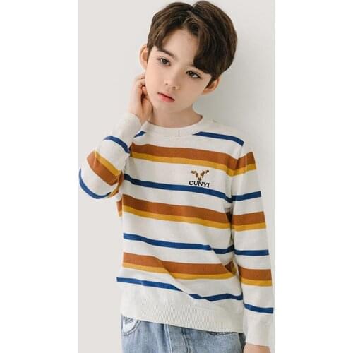 2021 New Stripe Sweater For Boys Long Sleeve Soft Cotton Pullovers Kids Warm Knitwear Knit Tops Children Bottoming Sweater