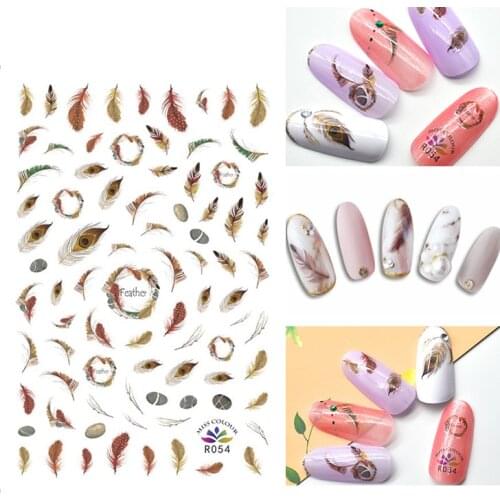 3D Nail Sticker Autumn Fashion Small Compact Adhesive Stickers Cute Beautiful Feathers Stickers for Manicure Nail Art Decoration