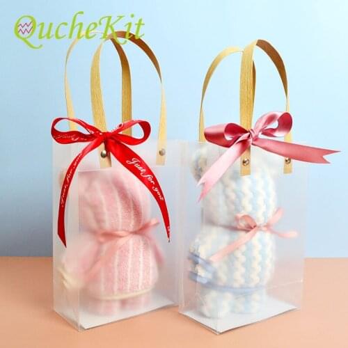 5/10Pcs Semi Transparent PVC Frosted Handbag Wedding Companion Hand Gift Cookie Candy Souvenir Christmas Gift Packing Tote Bag