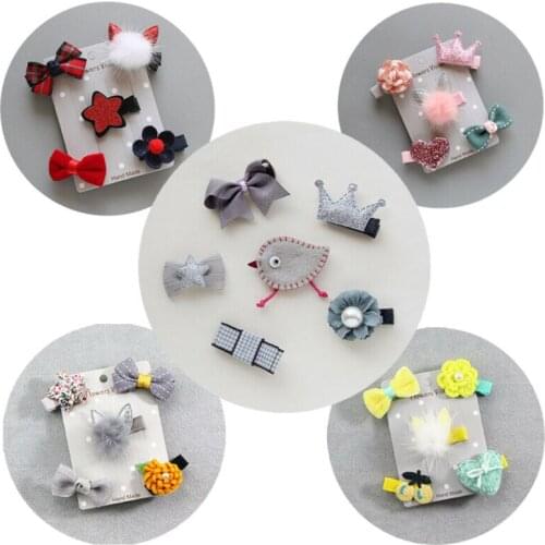 5Pcs/Set Baby Hair Clips Bowknot Barrettes Hairpin Kid Childrens Cute Ties Headwear Decorations for Girls Baby Hair Accessories