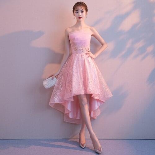 Aswomoye Elegant Pink Short Front Long Back Evening Dress 2019 New Fashion Prom Party Dress Young Women Dress robe de soiree