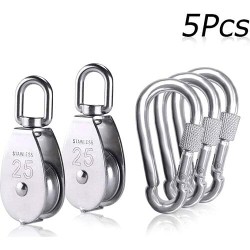 2Pcs M25 Single Pulley Block with 3Pcs Spring Snap Hook Carabiner,Pully Crane Swivel Hook Wire Rope Cable Loading 331lbs