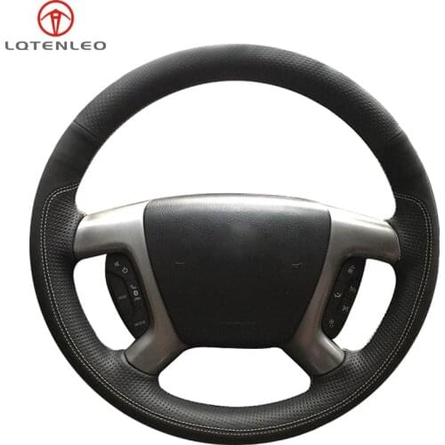 LQTENLEO Black Genuine Leather Suede Steering Wheel Cover For Chevrolet Captiva 2007-2018 Silverado Daewoo Winstorm GMC Sierra