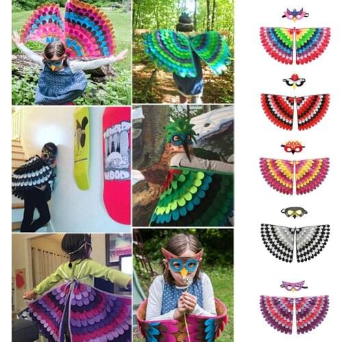 Bird Wing Masque Dress Up Costume Cosplay Party Gift Children Owl Cloak Colorful Butterfly Wings Masquerade Halloween Party Gift