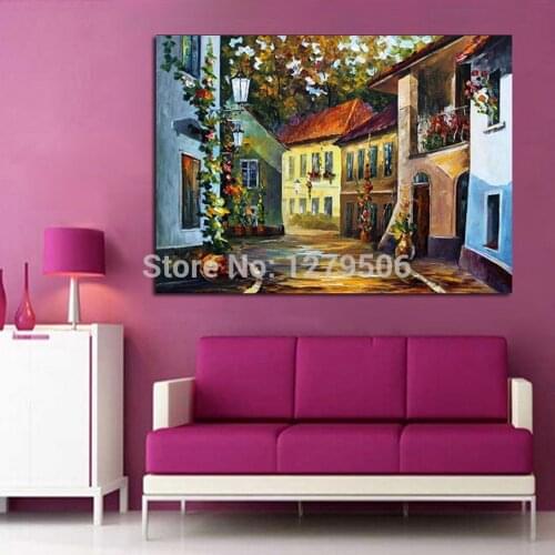 Canvas Painting 100%Handpainted Abstract Memory Houses Knife Thick Oil Painting On Canvas Wall Picture For Home Decor Best Gift
