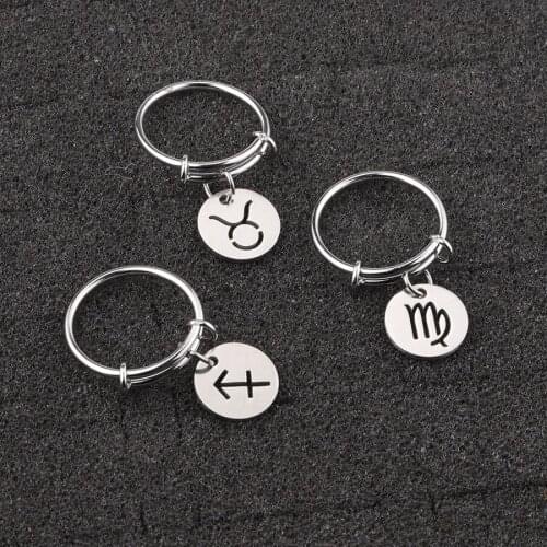 Jaymaxi Stainless Steel Ring 12 Constellations Zodiac Sign 1.6mm Adjustable Wire Ring for Men Women 16/1/718/19mm 3Piece/lot