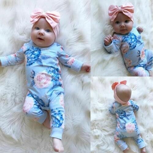 2pcs Newborn Baby Girls Flower Long Sleeve Romper Jumpsuit Outfits Floral Cotton Clothes 0-24M