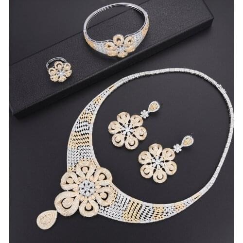 LARRAURI Luxury Full Cubic Zircon Jewelry Sets Bridal Wedding Romantic Performance New Charms 4PCS Women Statement Jewelry Sets