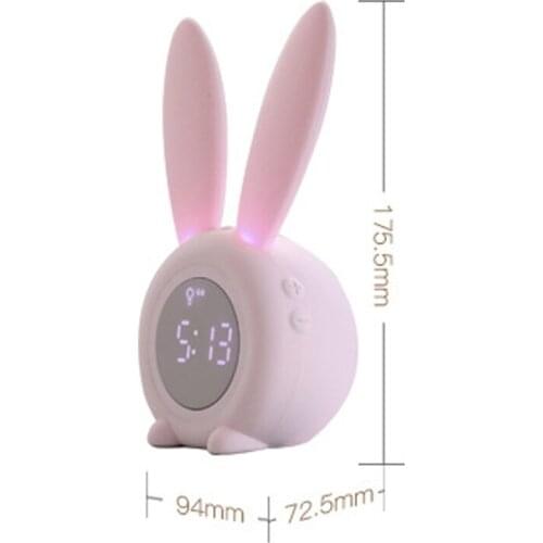 Cute Rabbit Timer Alarm Clock Sound And Light Control Night Light Temperature Calendar Rechargeable For Children Gift SDF-SHIP