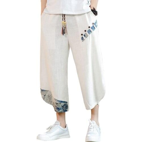 Mens Japanese black fashion cotton trousers comfortable casual loose Japanese trousers