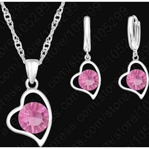 925 Sterling Silver Hollow Heart Necklace And Drop Earrings Set Woman Wedding Brithday Gifts Fine Jewelry Wholesale