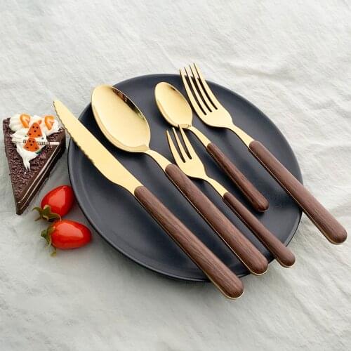 30Pcs Cutlery Set Western Stainless Steel Tableware Wooden Handle Dinnerware Knives Fork Spoons Silverware Kitchen Flatware Set