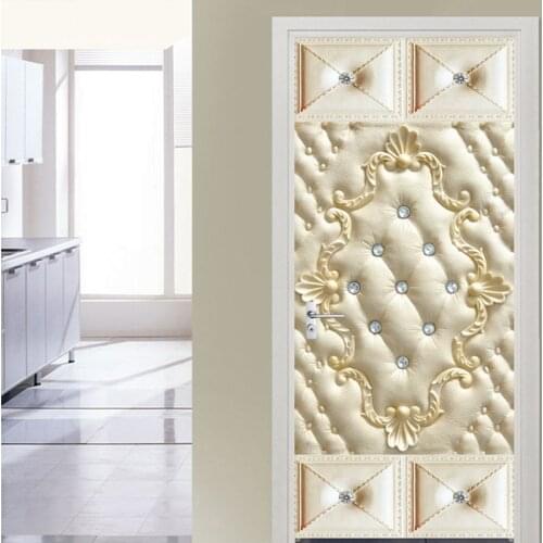 European Style Door Sticker 3D Stereo Soft Roll Diamond Geometric Wallpaper Living Room Bedroom Luxury Door Poster PVC Stickers